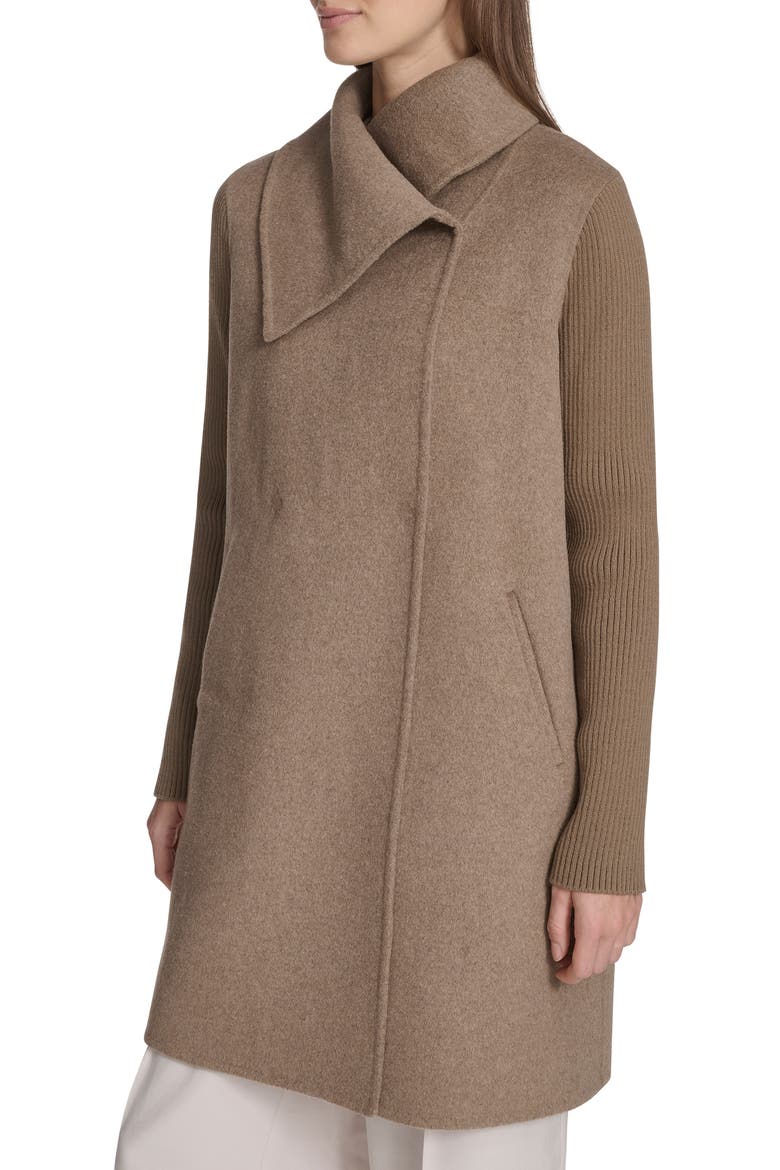 Rib Sleeve Mixed Media Coat, Alternate, color, NUTMEG
