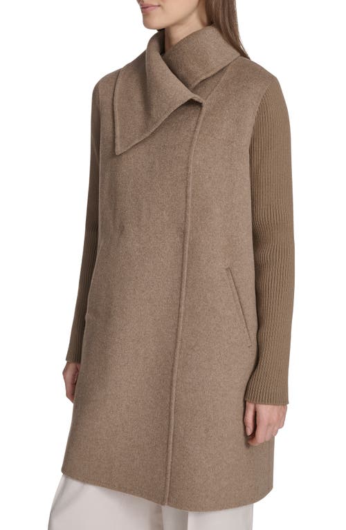 Kenneth Cole New York Rib Sleeve Mixed Media Coat In Brown
