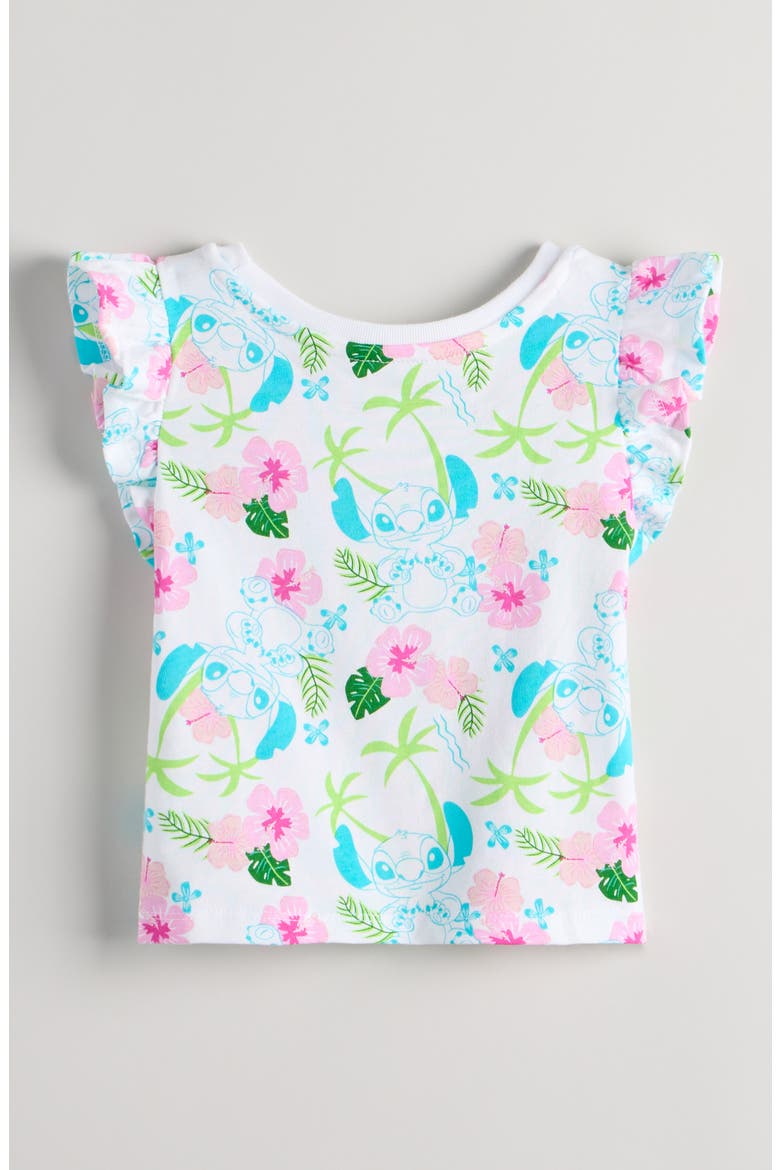 Kids' Ruffle Sleeve Cotton Graphic T-Shirt, Alternate, color, WHITE TROPICAL LILO
