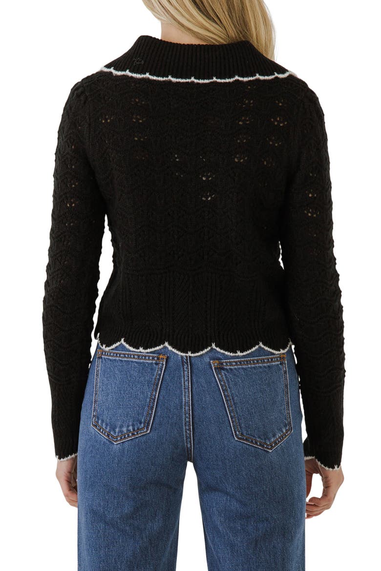 Scallop Pointelle Cardigan, Alternate, color, BLACK