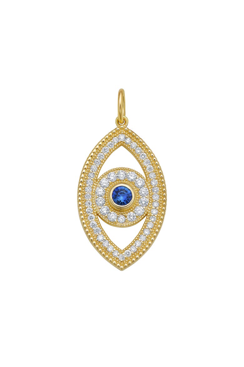 14K Gold Beaded Diamond and Sapphire Evil Eye Charm, Main, color, Yellow Gold