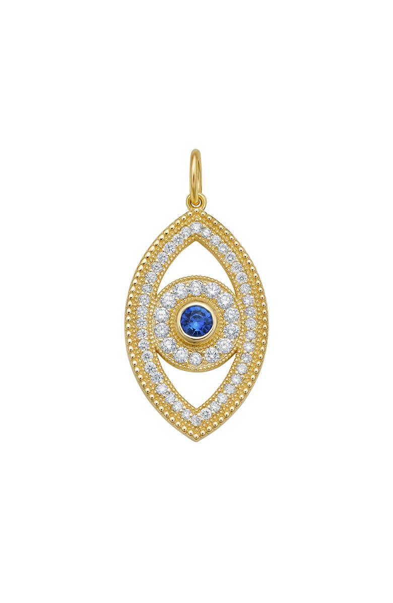 Lionheart 14K Gold Beaded Diamond and Sapphire Evil Eye Charm, Main, color, Yellow Gold