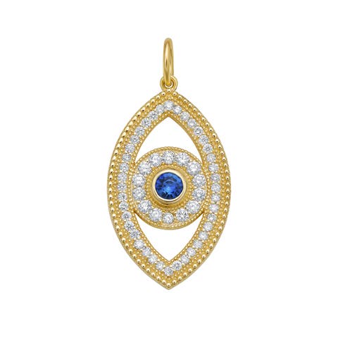 14K Gold Beaded Diamond and Sapphire Evil Eye Charm