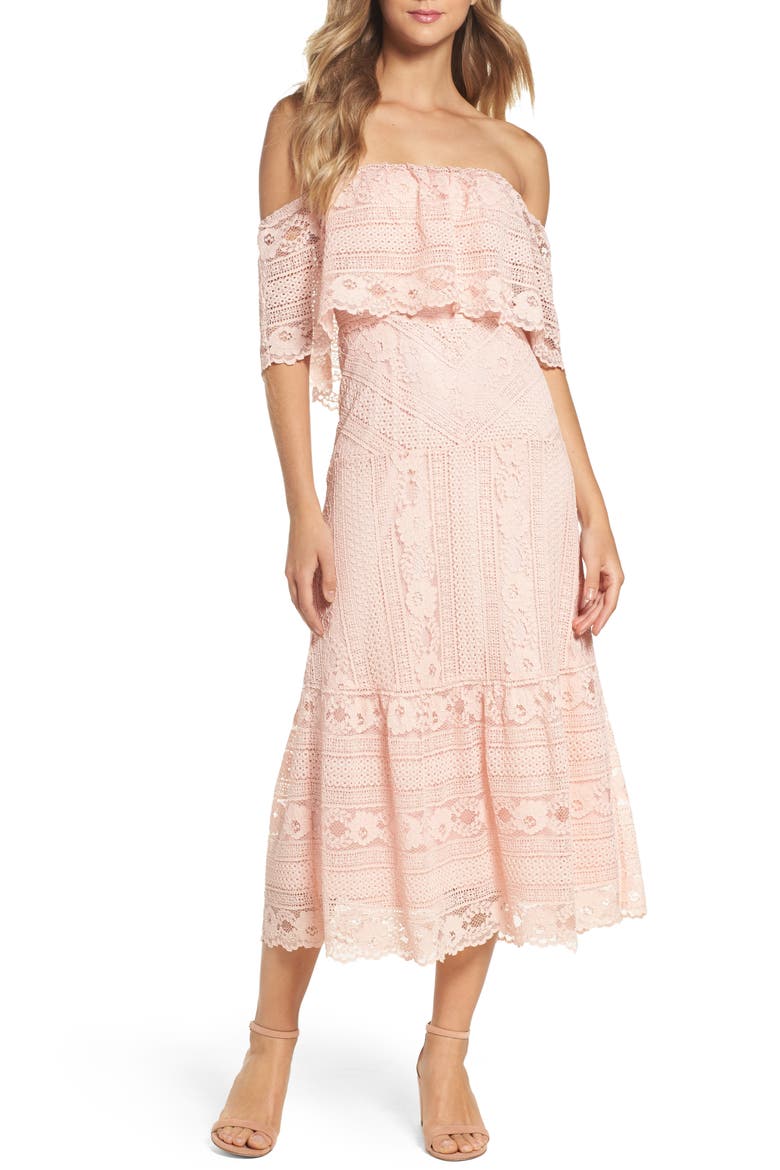 BB Dakota Katie Lace Midi Dress, Main, color, ROSE SMOKE