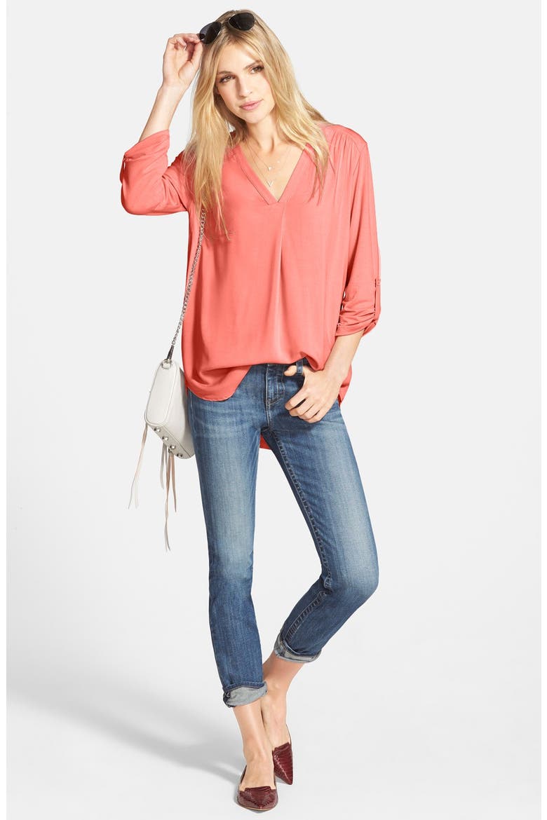 Mixed Media V-Neck Tunic (Nordstrom Exclusive), Alternate, color, GREY PAVEMENT