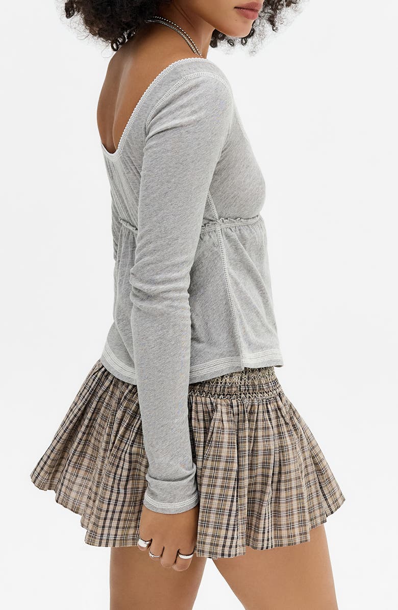 BDG Urban Outfitters Brittney Long Sleeve Cotton Babydoll Top, Alternate, color, Grey
