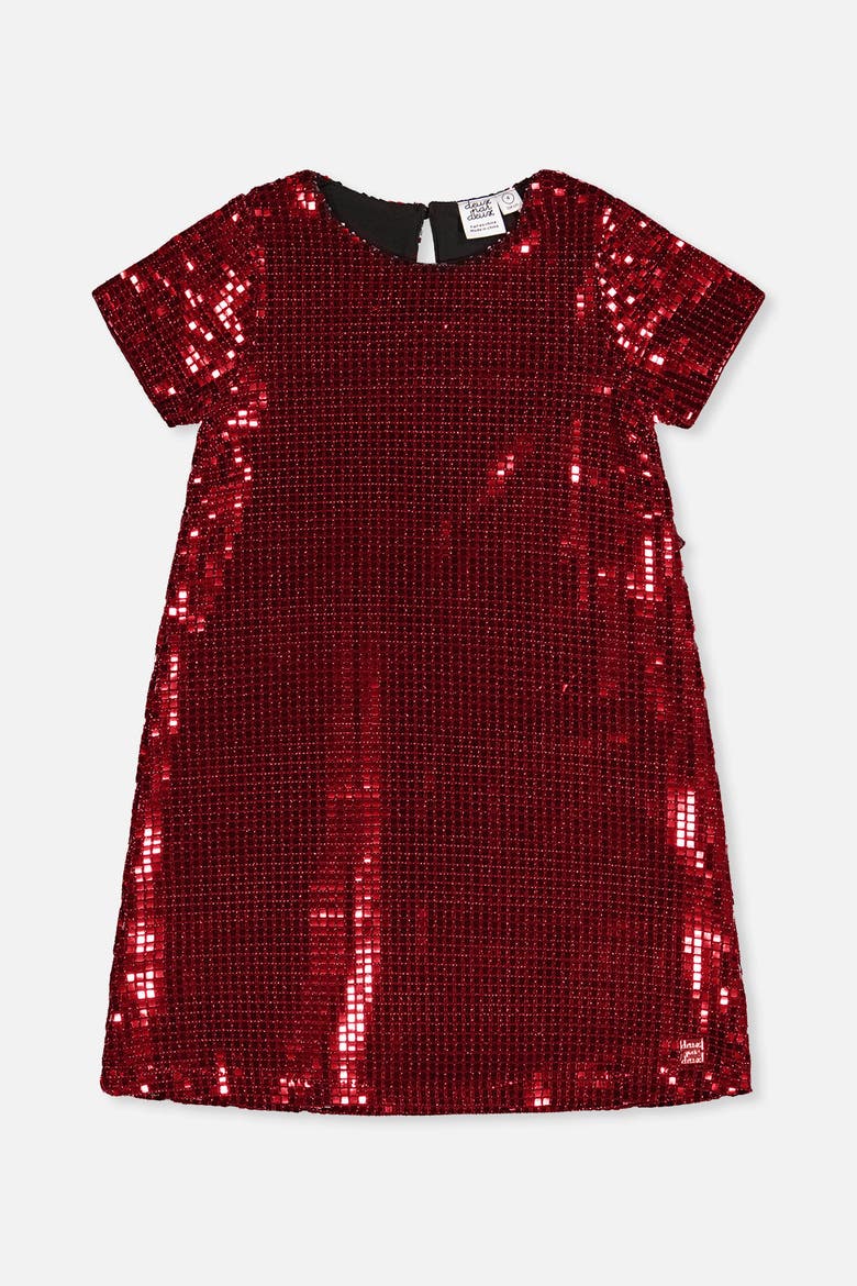 Short Sleeve Lurex Jersey Polyknit A-Line Dress, Main, color, Rouge
