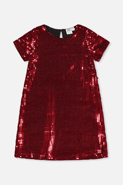 Short Sleeve Lurex Jersey Polyknit A-Line Dress