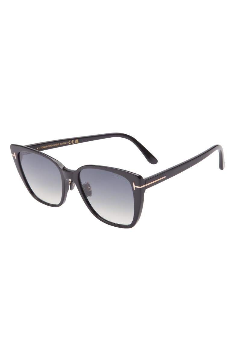 TOM FORD 57mm Cat Eye Sunglasses, Alternate, color, Shiny Black / Gradient Smoke
