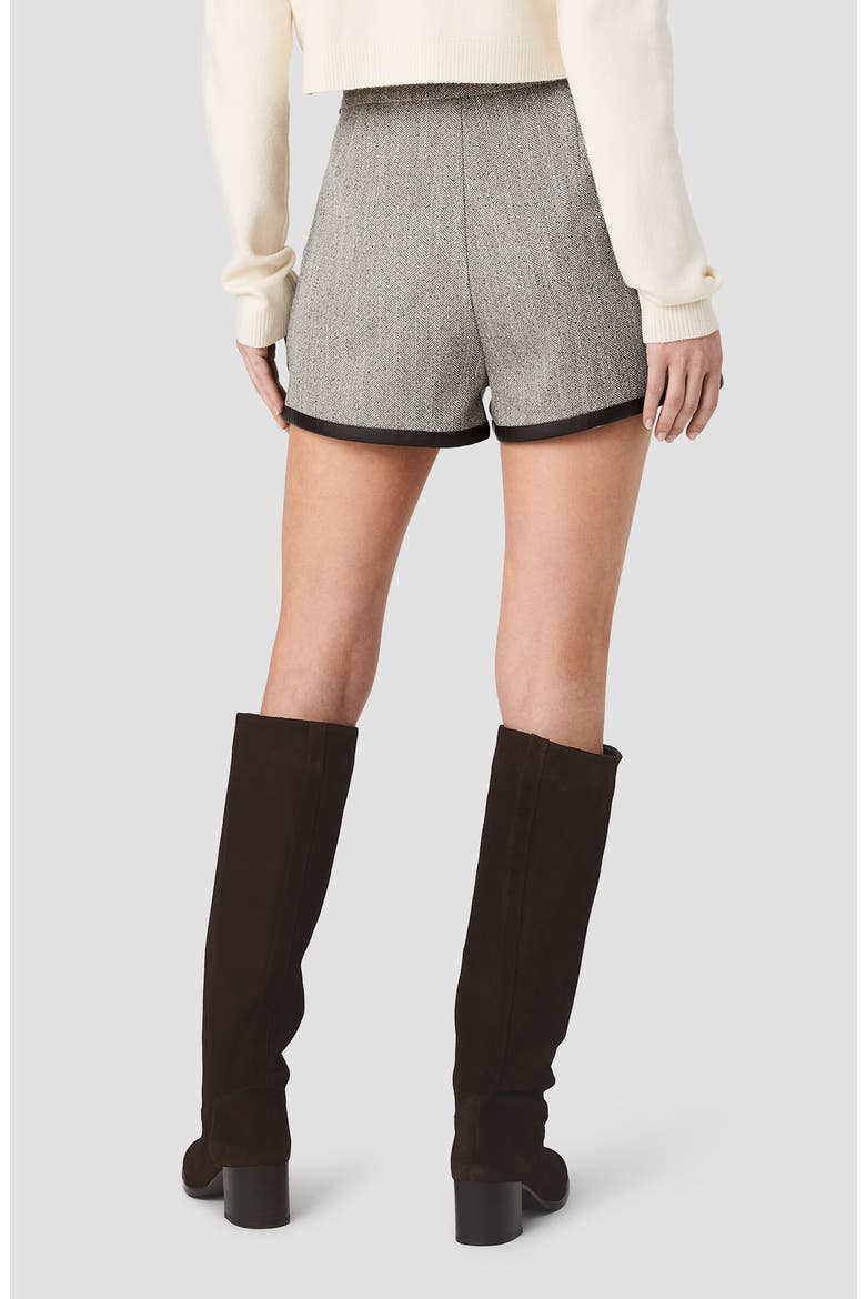 Speckled Herringbone Shorts with Faux Leather Trim, Alternate, color, SPECKLED HERRINGBONE