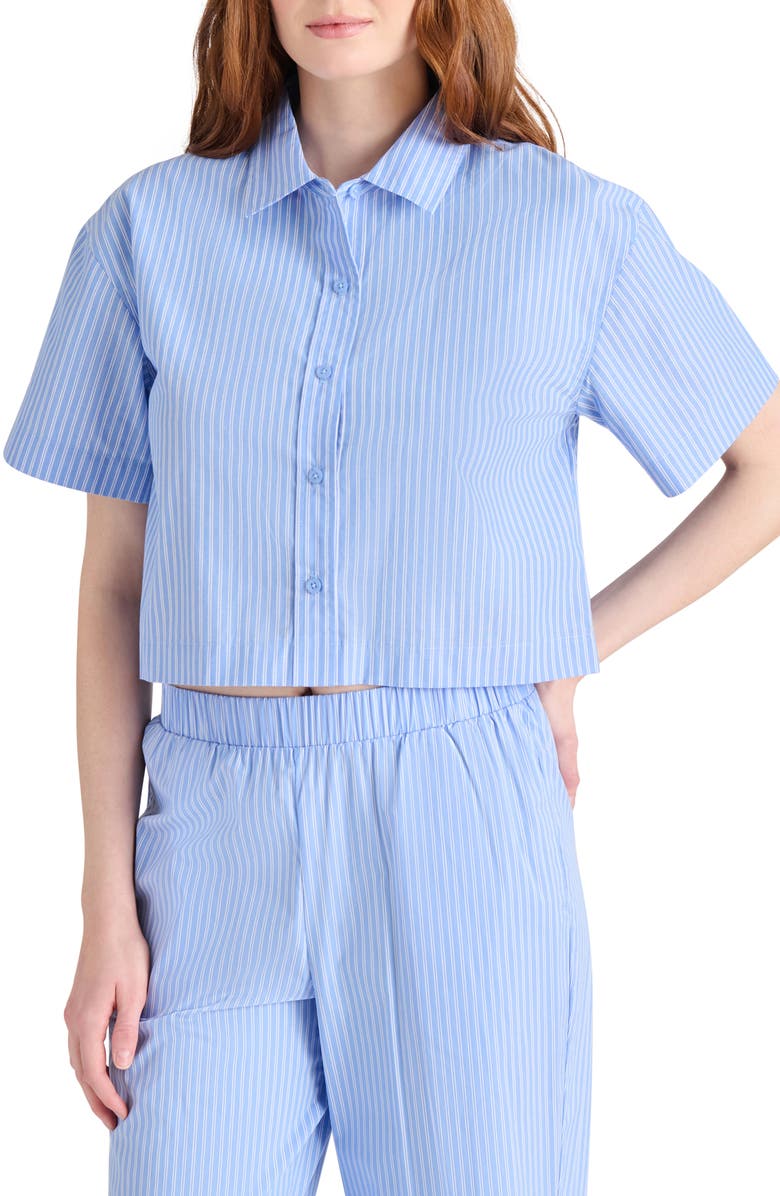 Steve Madden Tula Stripe Short Sleeve Button-Up Shirt, Main, color,