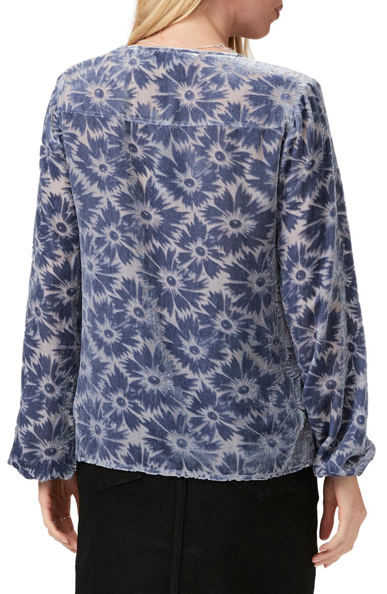 PAIGE Selmah Velvet Flower Tie Neck Top, Alternate, color, Icd Slate