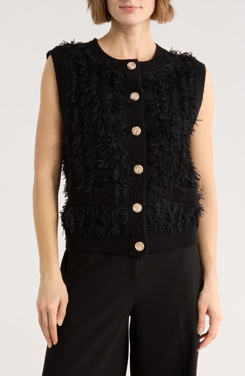 Adrianna Papell Textured Sweater Vest, Main, color, Black