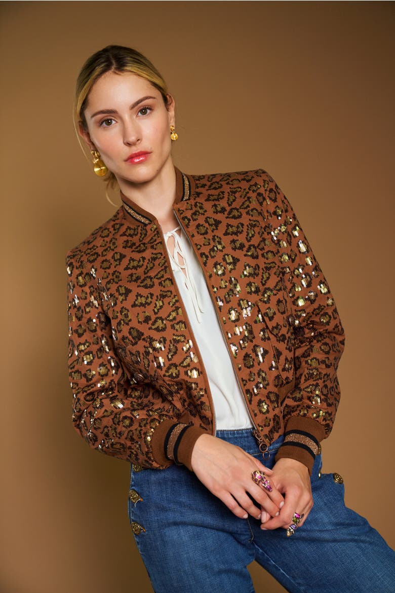 Embroidered Leo Bomber Jacket, Alternate, color, Tobacco