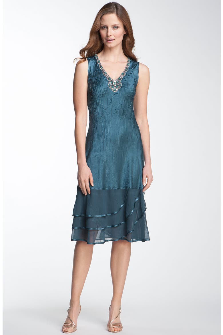Beaded Charmeuse & Chiffon Dress with Jacket, Alternate, color, MEDITERRANEAN