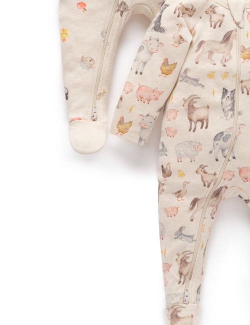 Purebaby 2 Pack Printed Zip Footie In Neutral