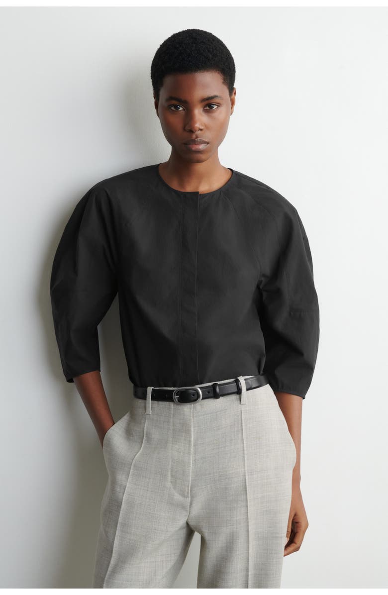 COS Sculptural Pima Cotton-Poplin Blouse, Main, color, Black