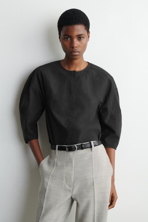 Sculptural Pima Cotton-Poplin Blouse
