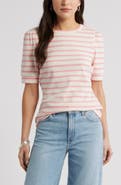 Caslon® Stripe Elbow Sleeve Cotton Knit Top