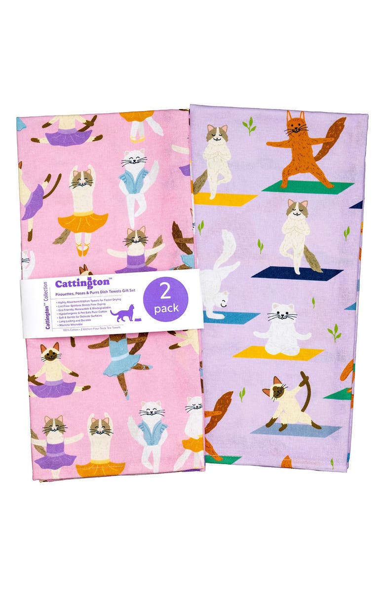Cattington Cat Kitchen Towels - Pirouettes, Poses, and Purrs, Main, color, Pirouettes, Poses, And Purrs