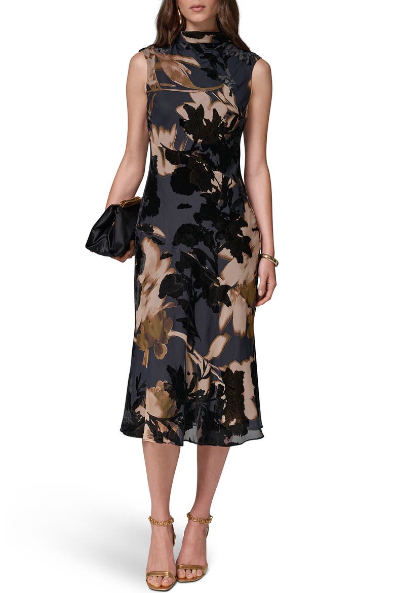 Floral Velvet Burnout Midi Dress, Alternate, color, ESPRESSO MULTI
