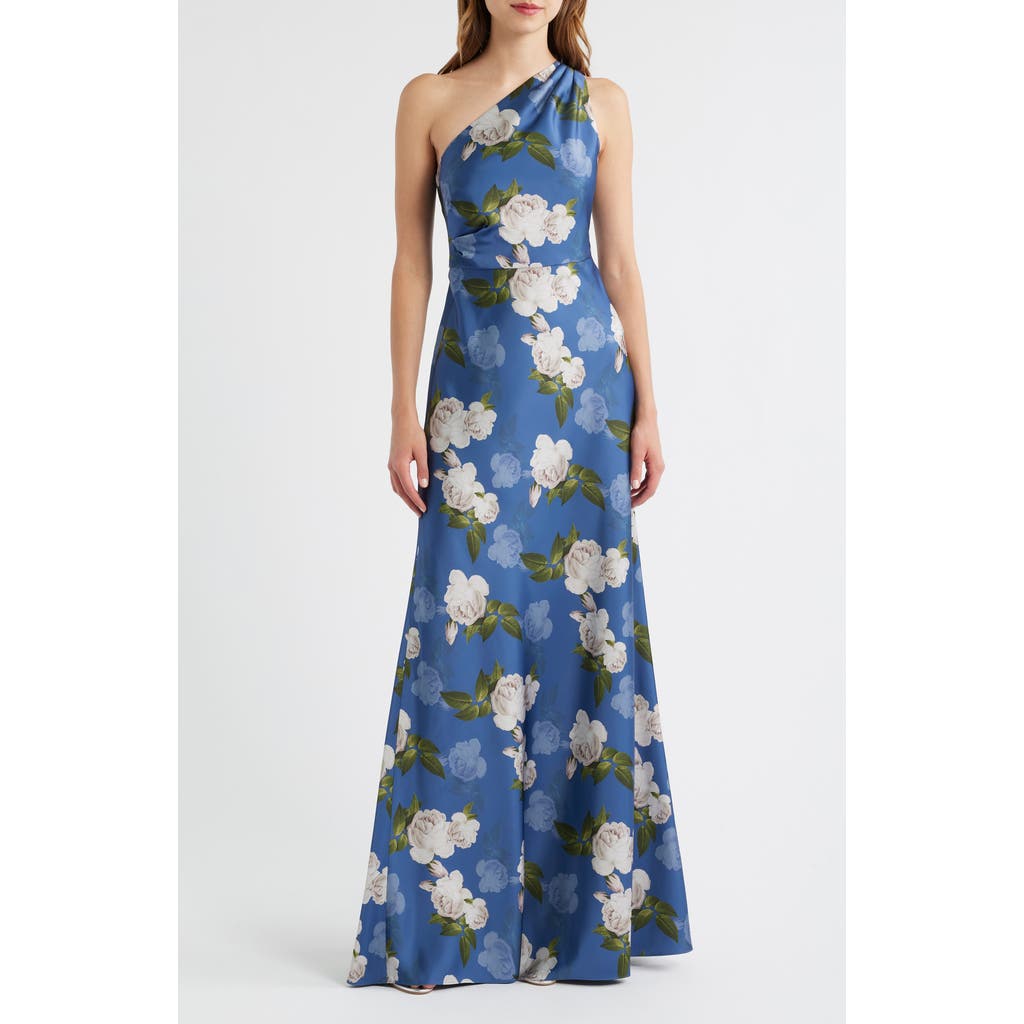 Sachin & Babi Delphine Floral Print One-Shoulder Gown in Washed Indigo Blooms  product