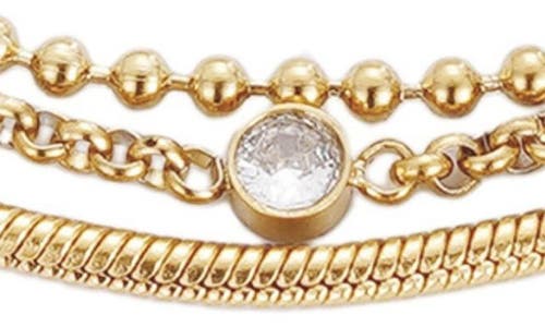 Adornia Tarnish Resistant 18k Gold Plated Layered Crystal 3-chain Bracelet In Gold