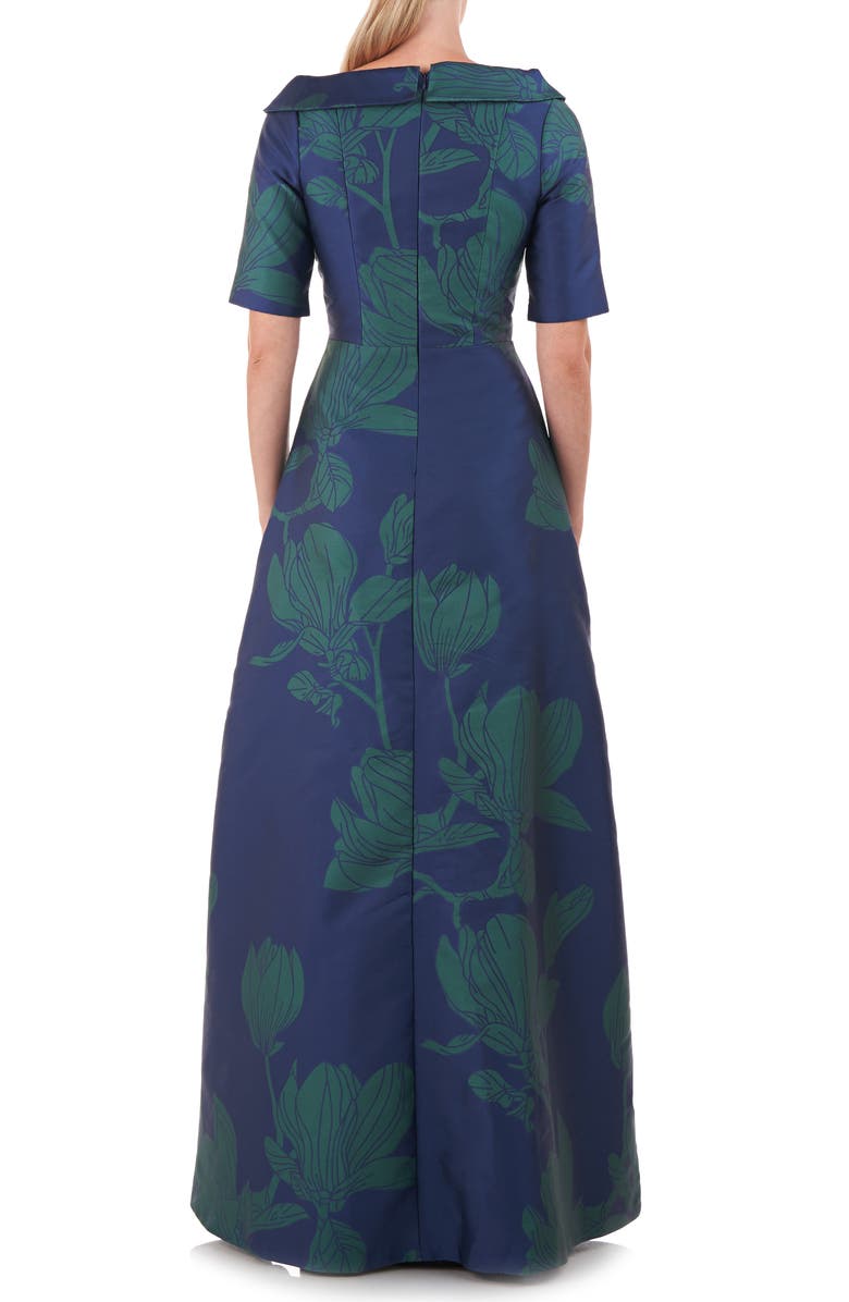 Kay Unger Coco Floral Print Gown, Alternate, color, Marine Blue/Jade