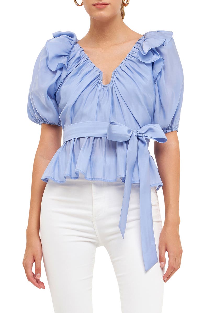 Endless Rose Ruffle Puff Sleeve Top, Main, color, Powder Blue
