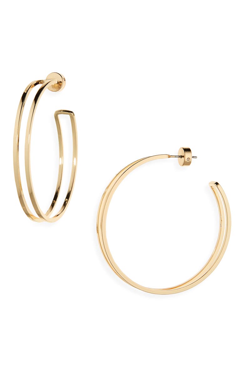 Open Double Hoop Earrings, Main, color, GOLD