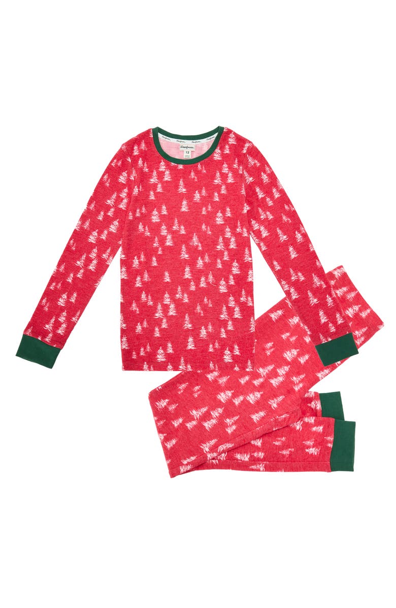 DEARFOAMS 2 Piece Holiday Tree Pajama Set, Main, color, Red