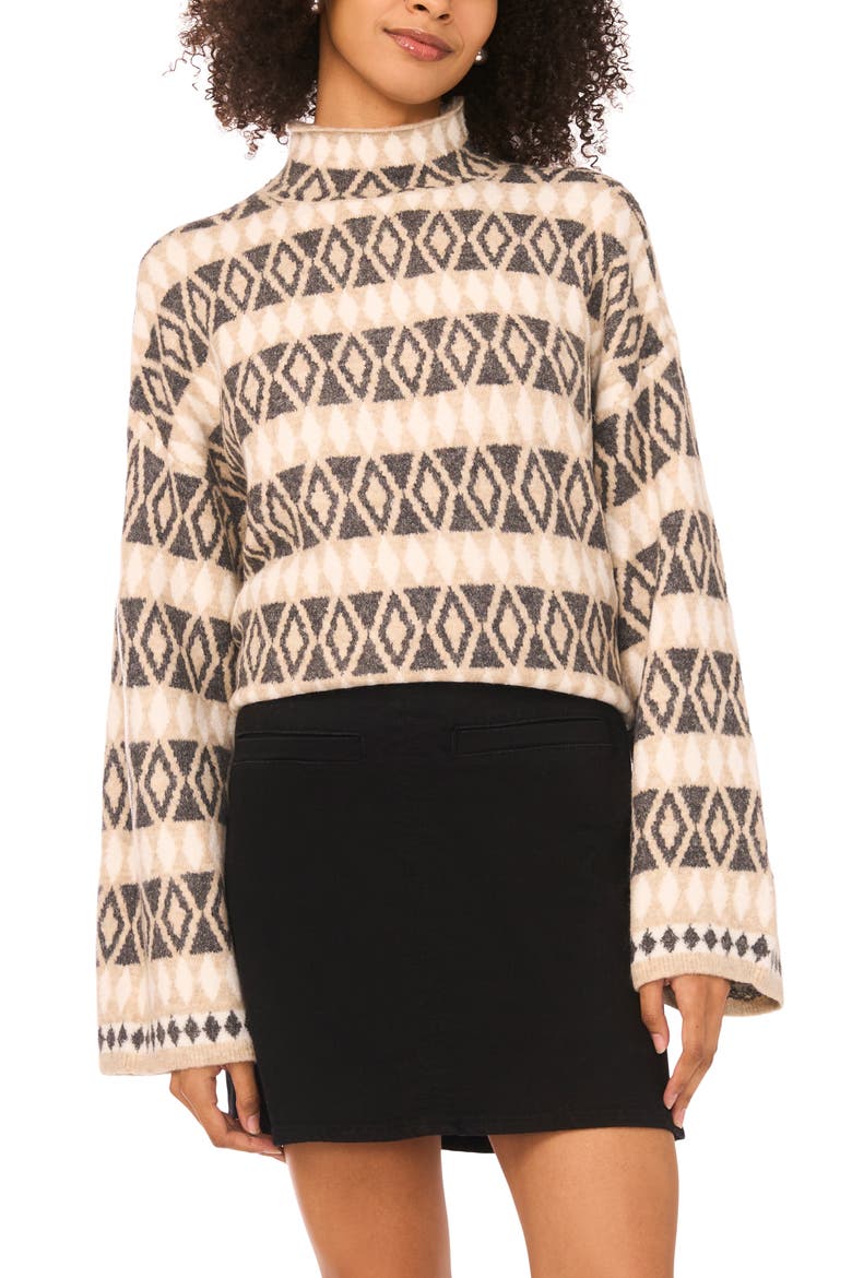 Diamond Pattern Mock Neck Sweater, Main, color, OATMEAL