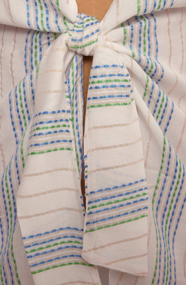 Becca Radiance V-Neck Long Sleeve Cover-Up Tunic, Alternate, color, Sky Blue/ White