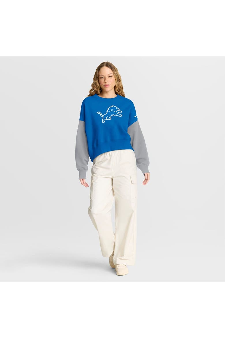 Women's Nike Blue Detroit Lions Oversized Color-Block Pullover Sweatshirt, Alternate, color, Blue