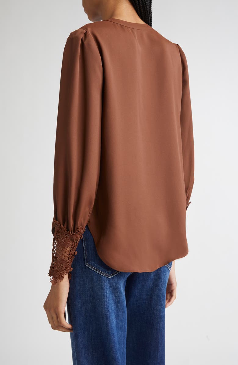 L'AGENCE Ava Lace Cuff Button-Up Blouse, Alternate, color, Hot Fudge