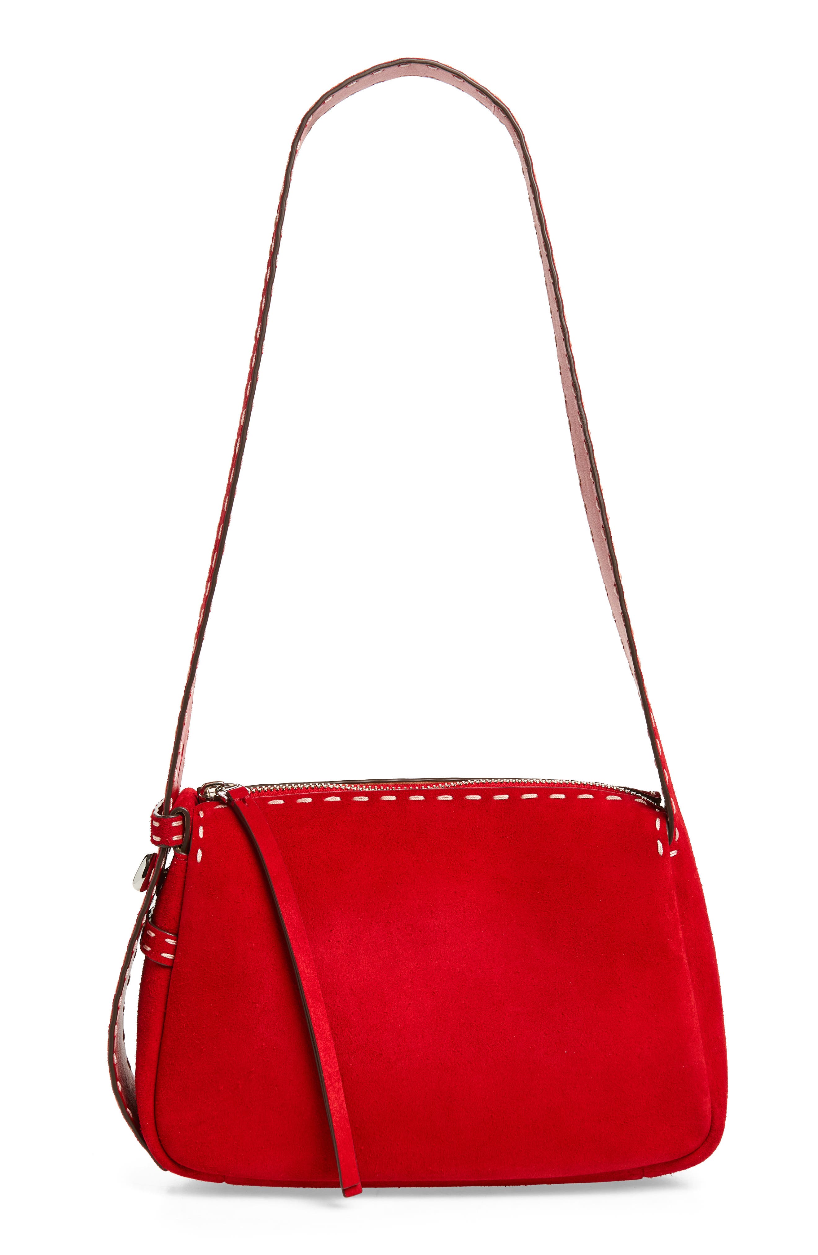 Tory Burch Romy Small Suede Shoulder Bag, Main, color, Red