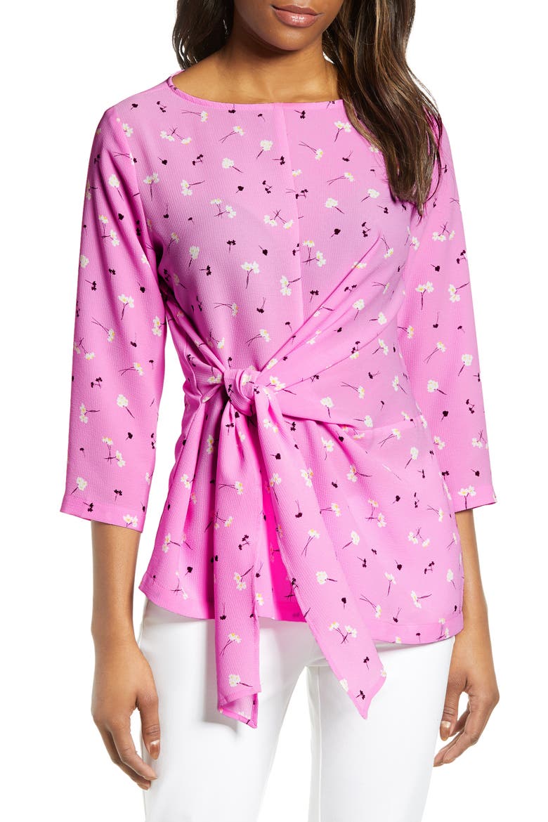 Gibson x International Women's Day Hoang-Kim Tie Front Crepe Top, Main, color, LAVENDER FALLS