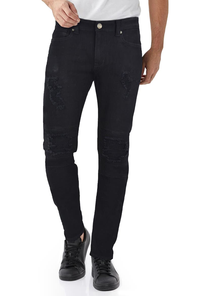 Stretch Moto Skinny Jeans - 30-32" Inseam, Main, color, BLACK