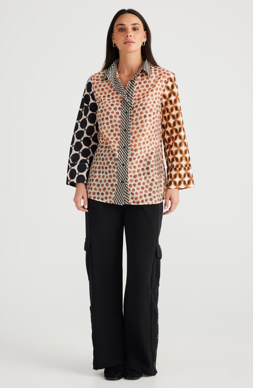 Brave + True Brave+true Lucy Print Colorblock Button-up Shirt In Gingerbread