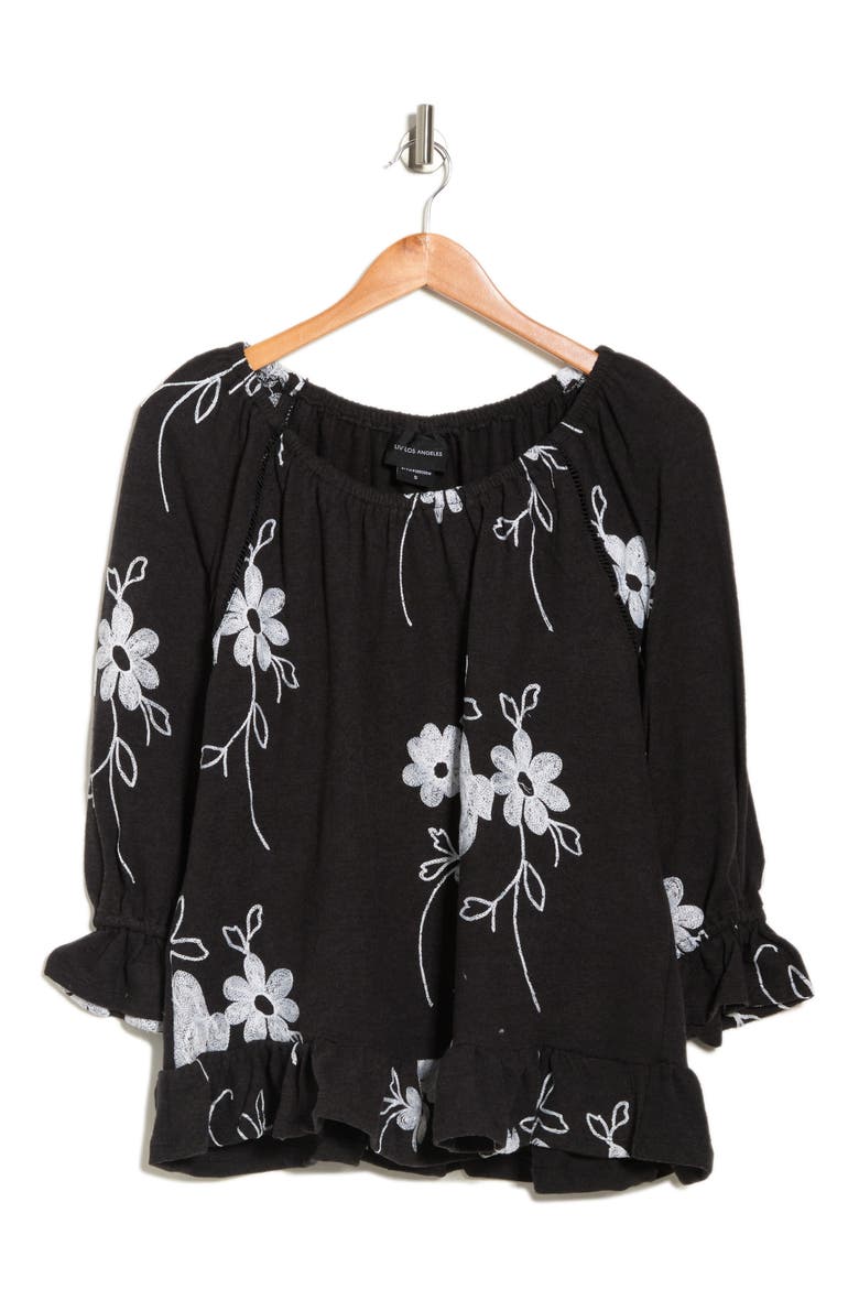 Peasant Embroidered Blouse, Alternate, color, BLACK/ WHITE