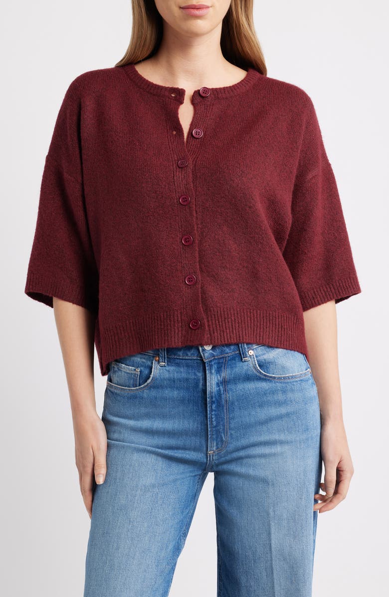 Petal & Pup Lilith Elbow Sleeve Cardigan, Main, color, Wine