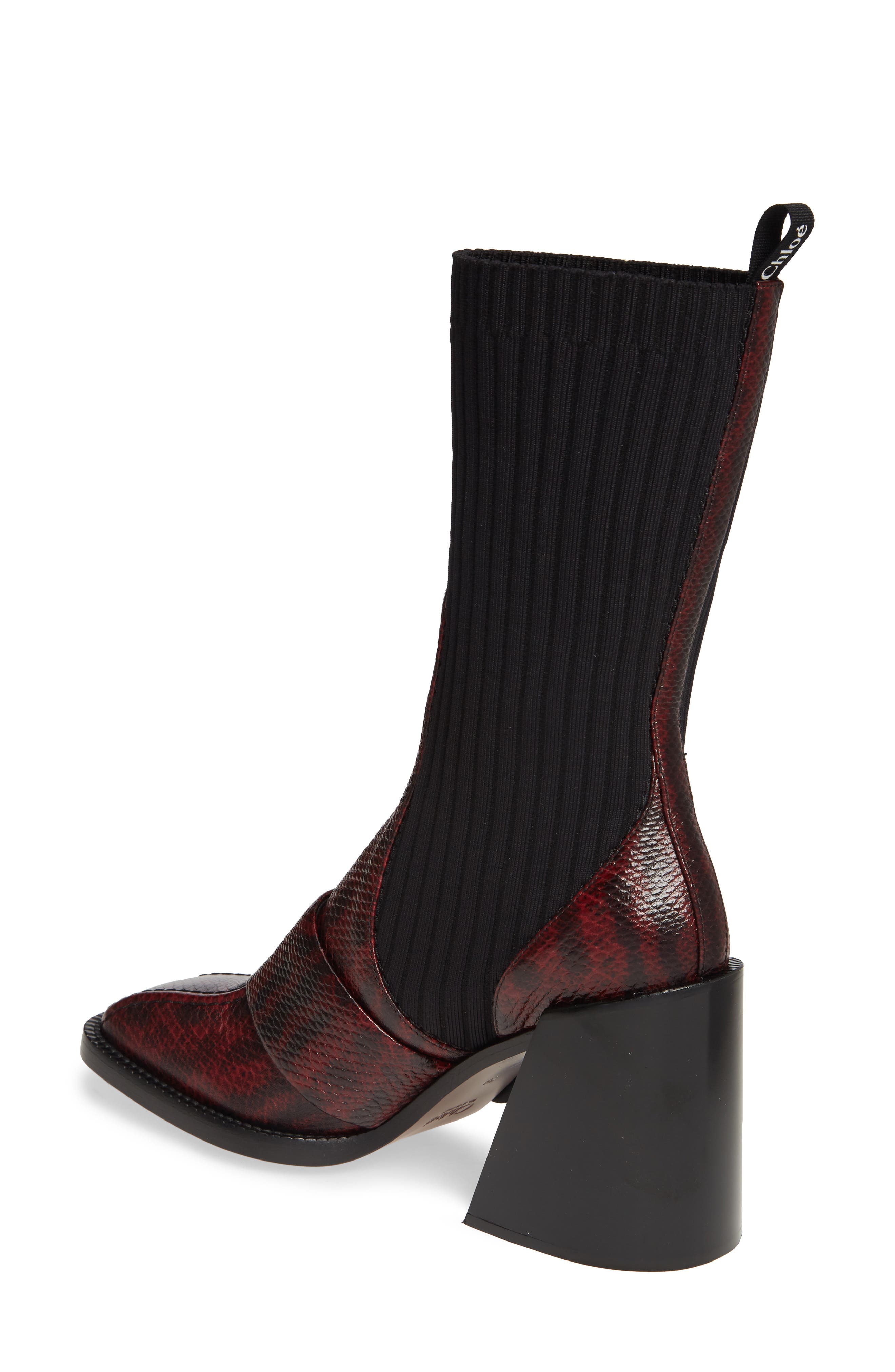 Chloé Bea Snake Embossed Half Sock Boot, Alternate, color, 