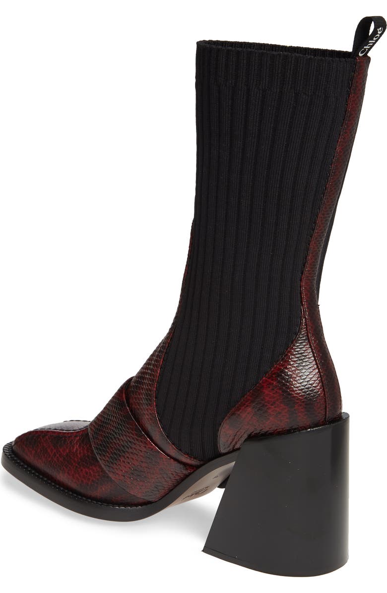 Chloé Bea Snake Embossed Half Sock Boot, Alternate, color,