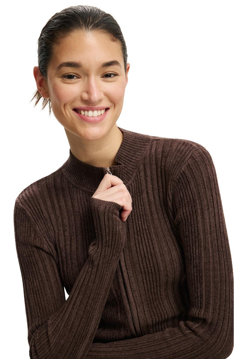 Cotton On Women's Variegated Rib Zip Through, Alternate, color, American Oak