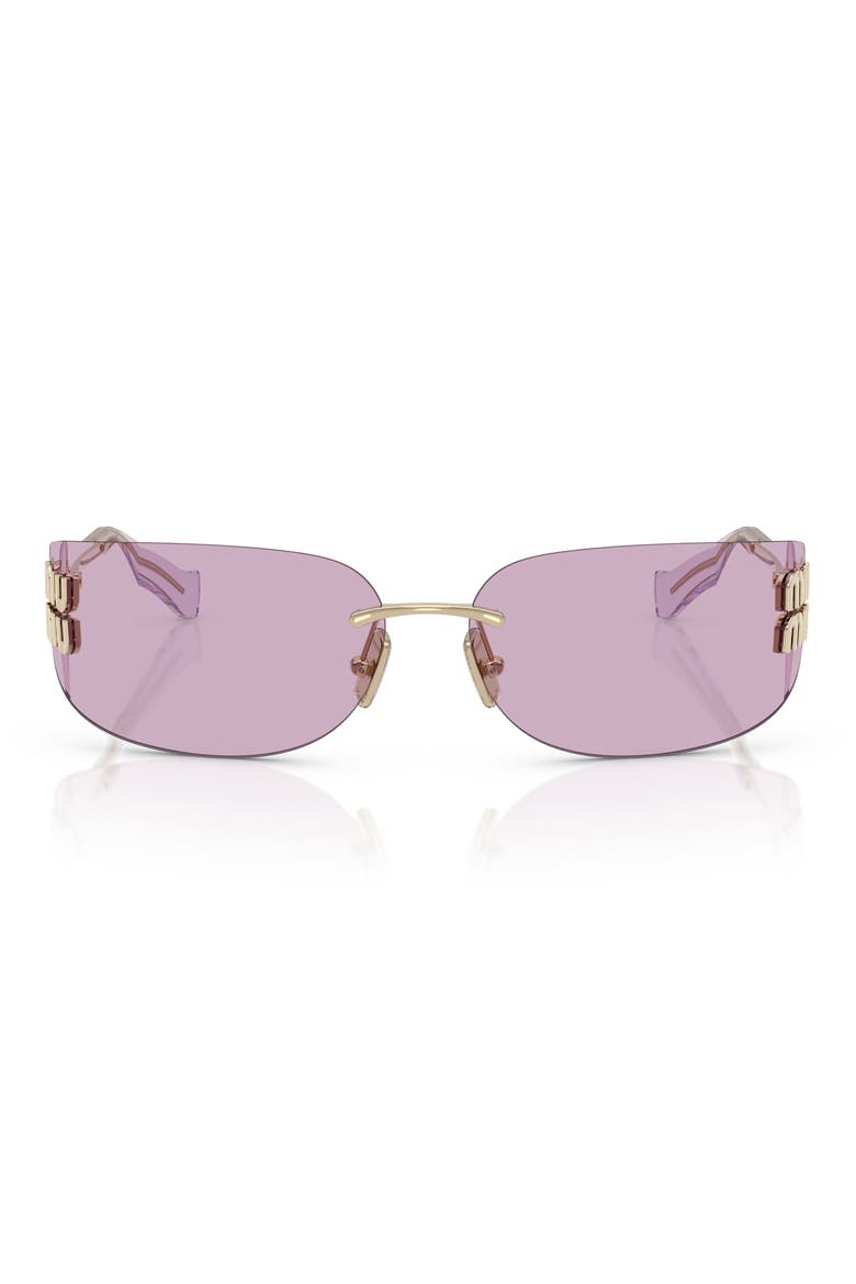 75mm Oversize Rectangular Wrap Sunglasses, Main, color, PALE GOLD / PINK
