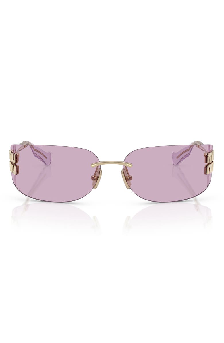 Miu Miu 75mm Oversize Rectangular Wrap Sunglasses, Main, color, Pale Gold / Pink