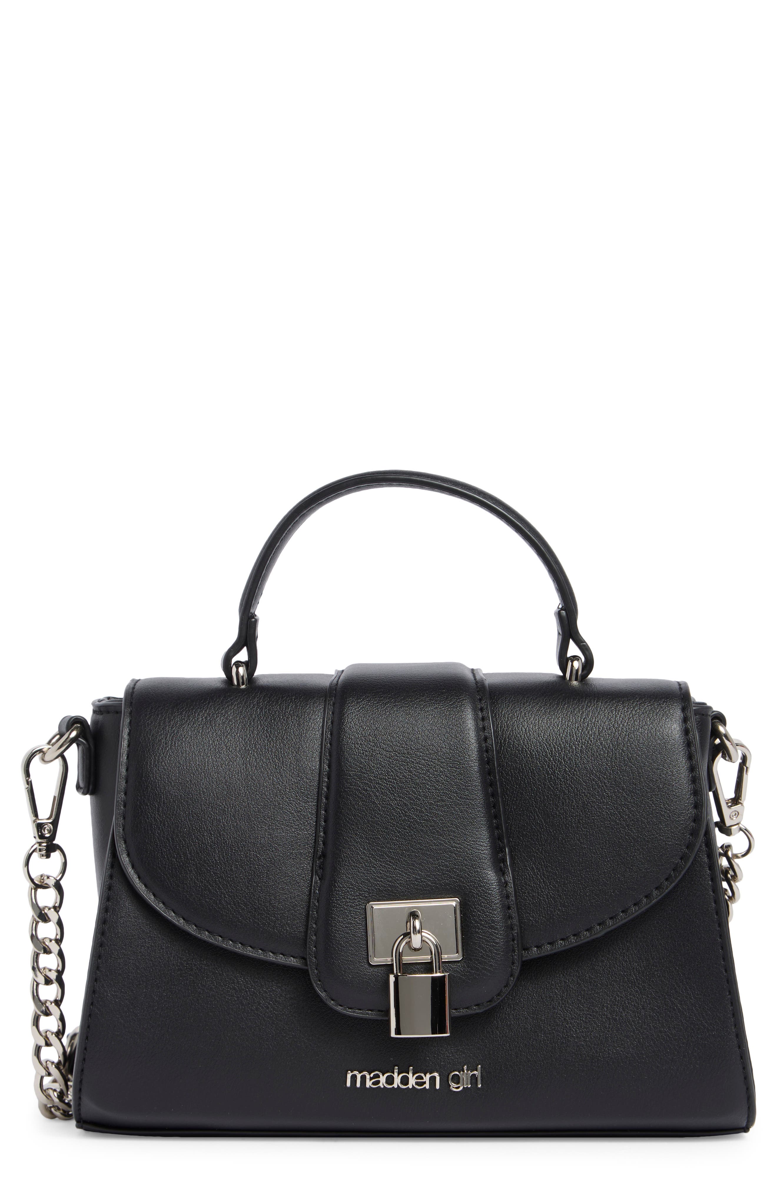 Faux Leather Top Handle Bag, Main, color, BLACK