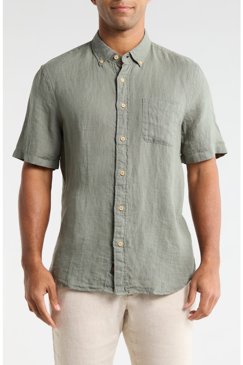 Laguna Short Sleeve Linen Button-Down Shirt, Main, color, SPRUCE