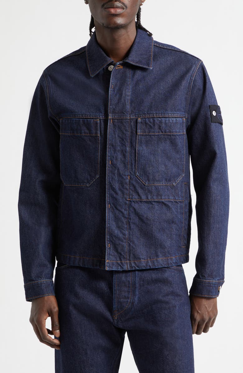 Stone Island Denim Coach's Jacket, Main, color, Blue Rinse