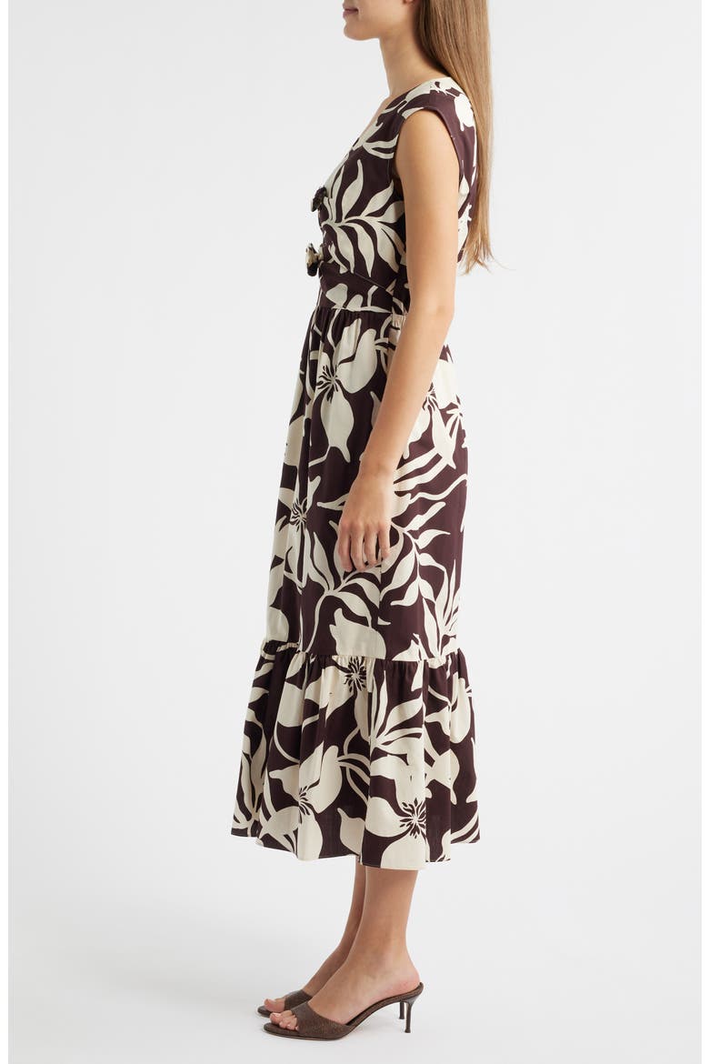 Print Bow Detail Sleeveless Midi Dress, Alternate, color, JAVA CHIP/IVORY SHEL